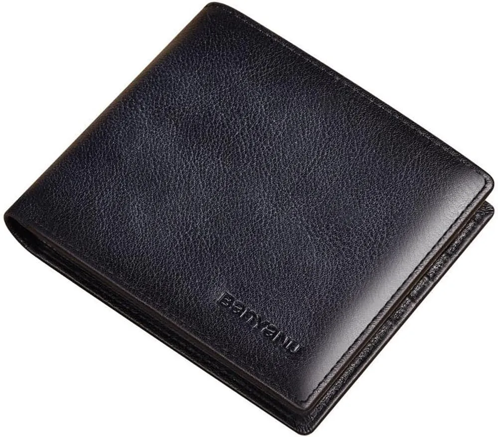 Mens Wallet Genuine Leather RFID Blocking Purse Slim Minimalist Bifold Card Holder with ID Window