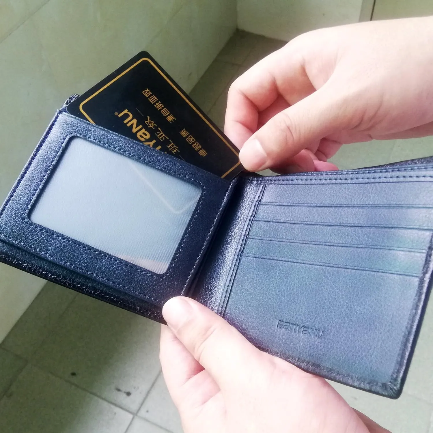 Mens Wallet Genuine Leather RFID Blocking Purse Slim Minimalist Bifold Card Holder with ID Window