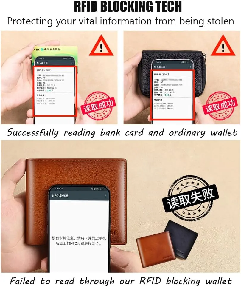 Mens Wallet Genuine Leather RFID Blocking Purse Slim Minimalist Bifold Card Holder with ID Window