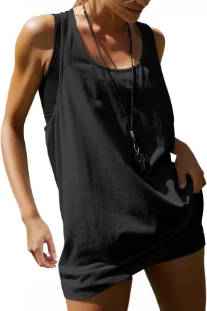 MIHOLL Womens Cotton Workout Tank Tops Racerback Sleeveless Relaxed-Fit Oversized Shirts