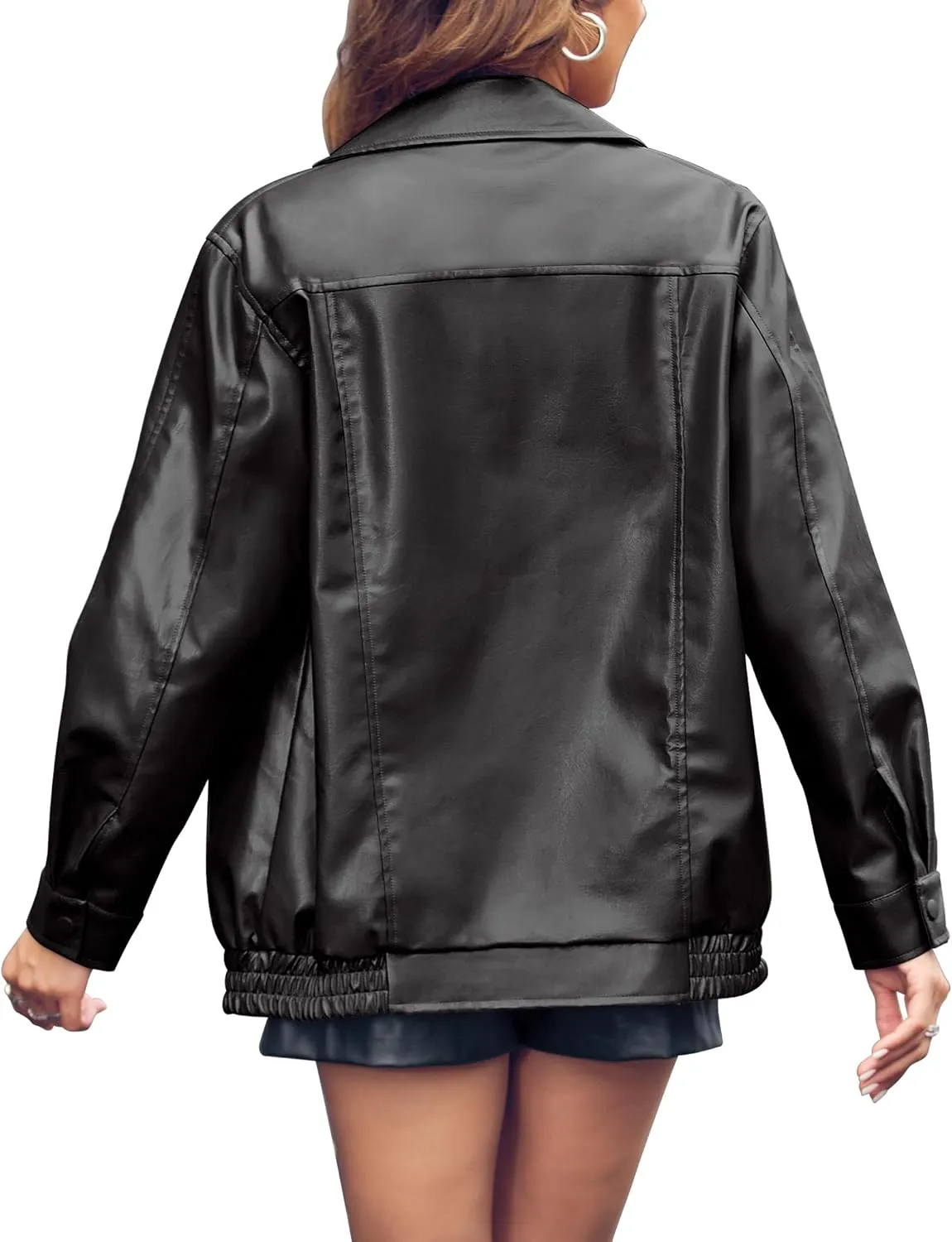 Miladusa Womens Oversized Leather Jackets Faux Casual Zip Up Trendy Bomber Motorcycle Jacket with Pockets S-XL