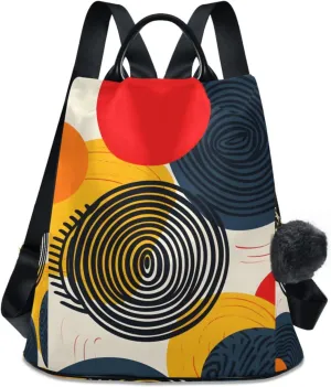 Minimalist Style Circles Backpack for Women Anti Theft Large Fashion Travel Shoulder Bag Purse Rucksack Lightweight