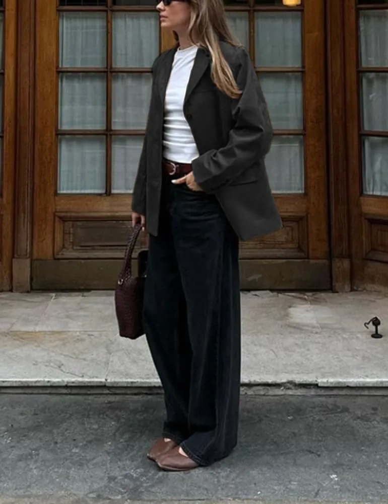 Mywinway Suede Jacket for Women 2024 Fall Winter Y2k Oversized Trendy Faux Leather Blazer Jackets Trench Coat