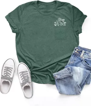 MZEAZRK Womens Summer Graphic Tee Shirts Cottage-Core Cute Boho Short Sleeve Tshirt Teen Girls