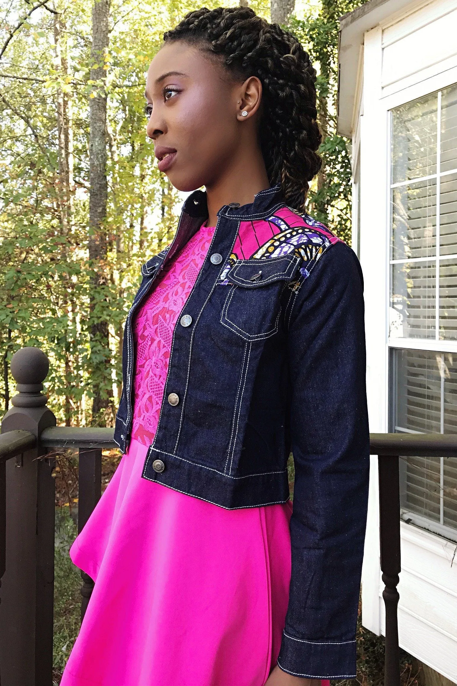 Nala Women's African Print Long Sleeve Denim Jacket