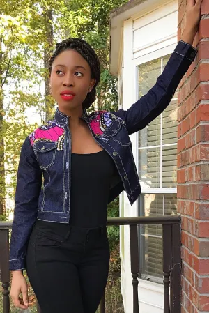 Nala Women's African Print Long Sleeve Denim Jacket