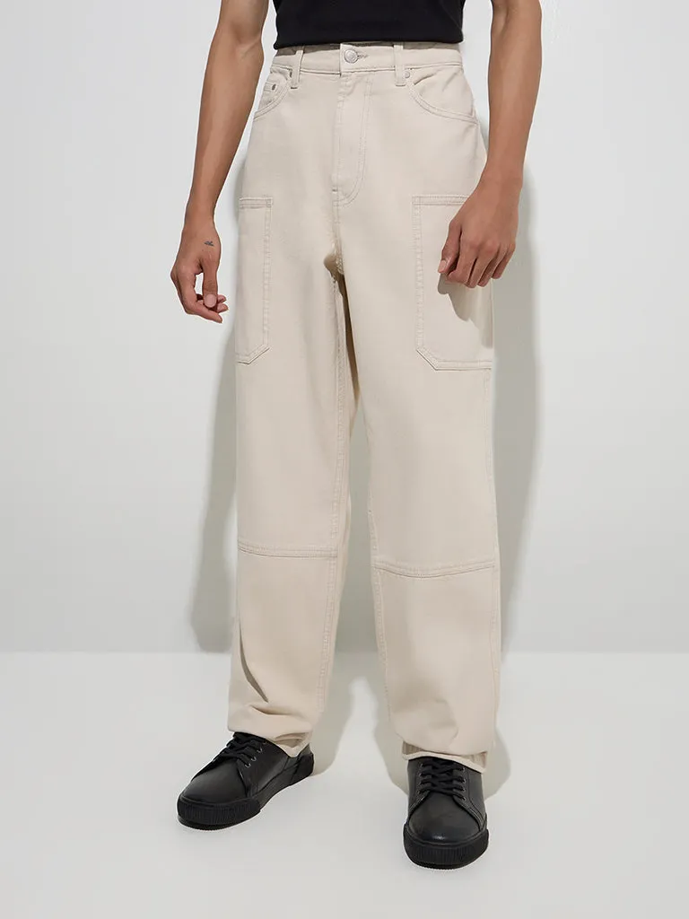Nuon Beige Relaxed - Fit Mid - Rise Jeans
