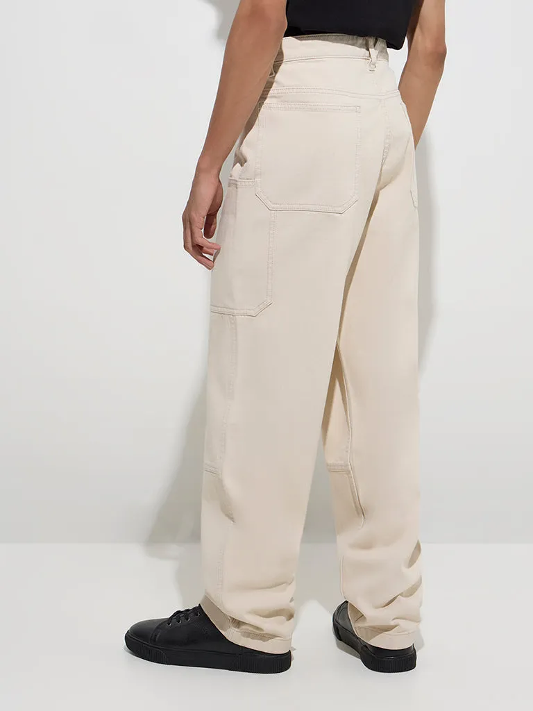 Nuon Beige Relaxed - Fit Mid - Rise Jeans
