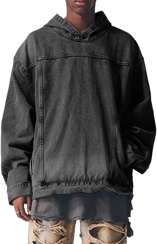 Oversized Denim Jean Jacket for Women Vintage Trendy Fashion Distressed Pullover Hoodie Casual Boyfriend Jackets
