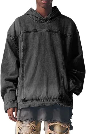 Oversized Denim Jean Jacket for Women Vintage Trendy Fashion Distressed Pullover Hoodie Casual Boyfriend Jackets