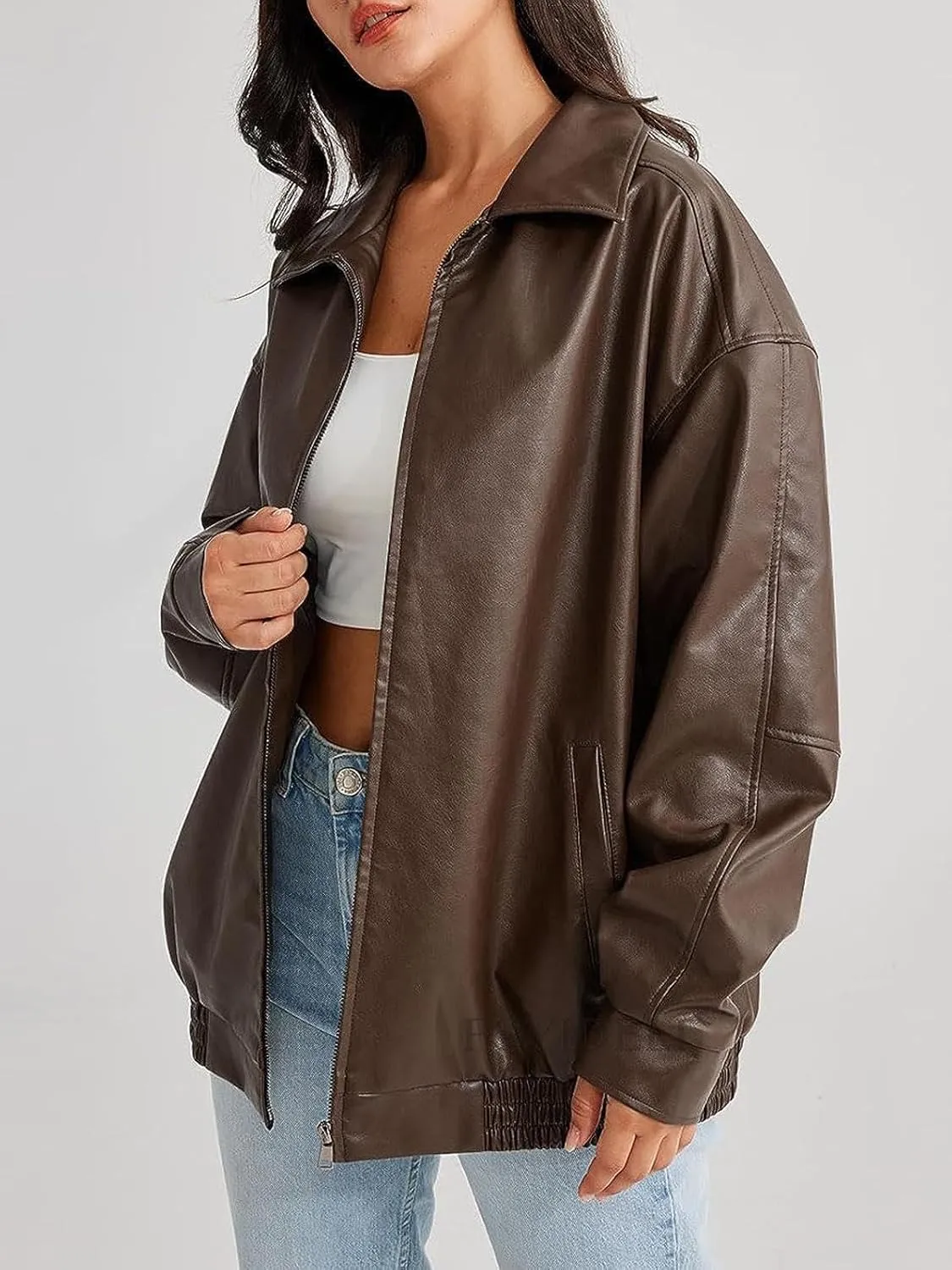 Oversized Leather Jackets for Women Fall Fashion Outfits Faux Leather Motorcycle Bomber Winter Coat Trendy