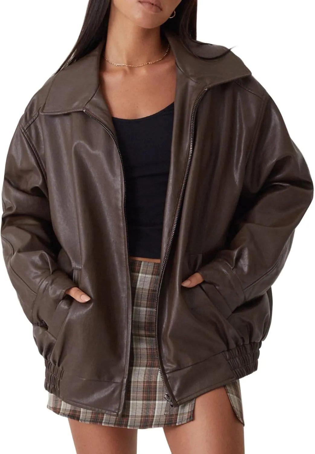 Oversized Leather Jackets for Women Fall Fashion Outfits Faux Leather Motorcycle Bomber Winter Coat Trendy