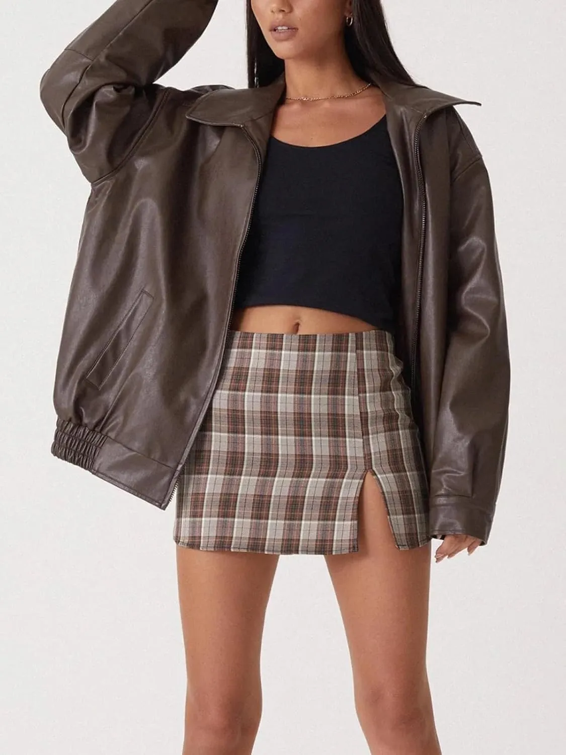 Oversized Leather Jackets for Women Fall Fashion Outfits Faux Leather Motorcycle Bomber Winter Coat Trendy