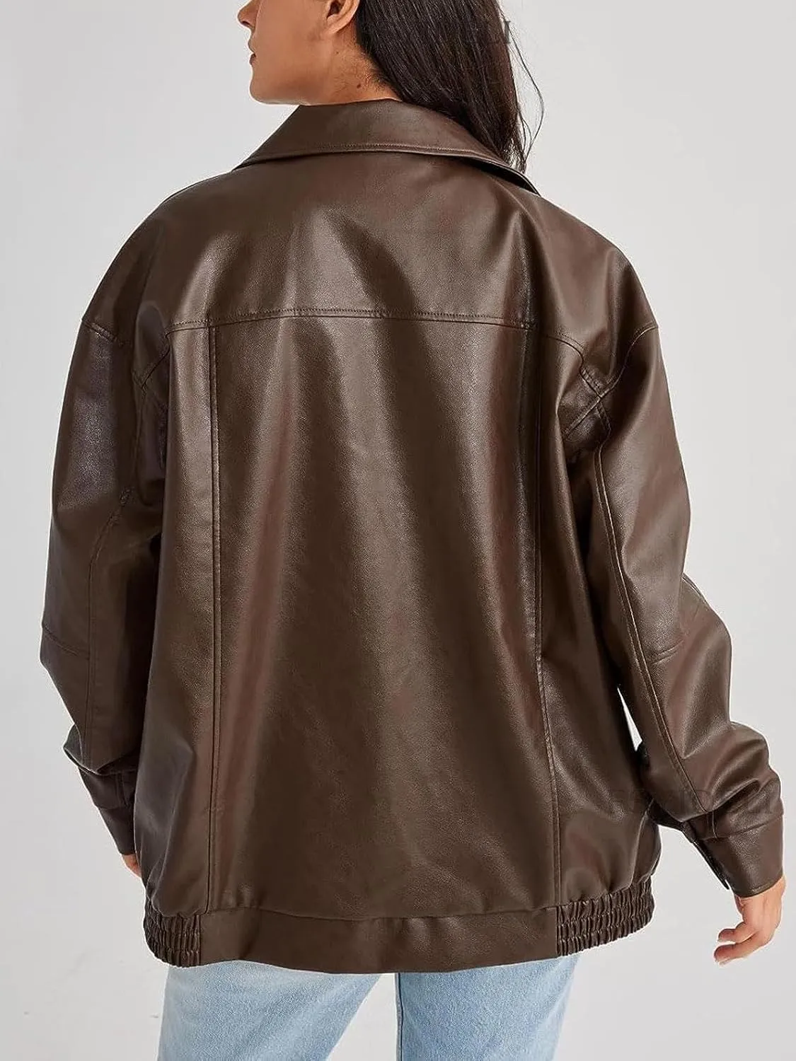 Oversized Leather Jackets for Women Fall Fashion Outfits Faux Leather Motorcycle Bomber Winter Coat Trendy