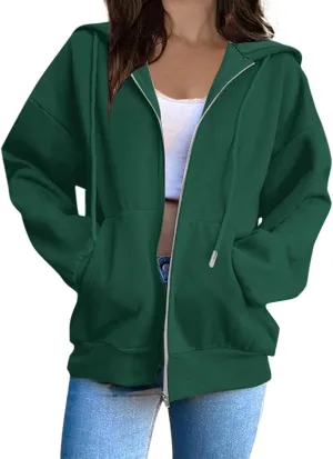 Oversized Zip Up Hoodie for Women Fall Y2k Jacket Fleece Long Sleeve Sweatshirt with Pocket Fashion Clothes 2024