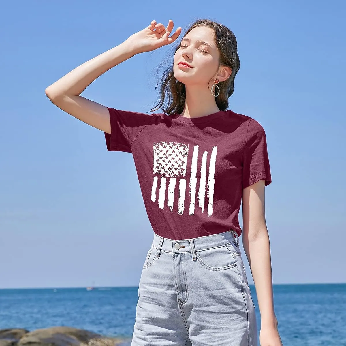 Patriotic Shirts for Women American Flag Shirt 4th of July Tshirt Graphic Tees Casual Short Sleeve Tee Top