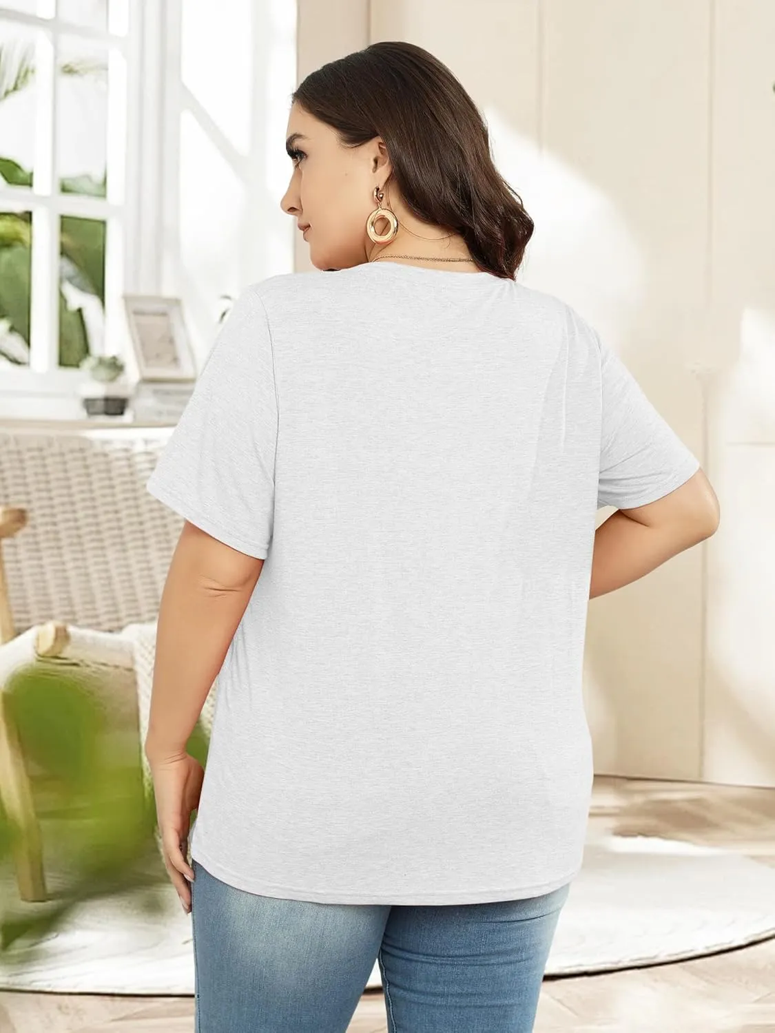 Plus Size T Shirt for Women Graphic Tees Short Sleeve Floral Print Loose Fit Summer Casual Tops 1XL-5XL