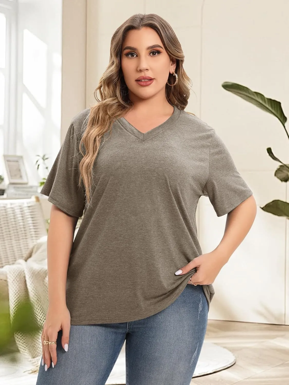 Plus Size T Shirt for Women Graphic Tees Short Sleeve Floral Print Loose Fit Summer Casual Tops 1XL-5XL