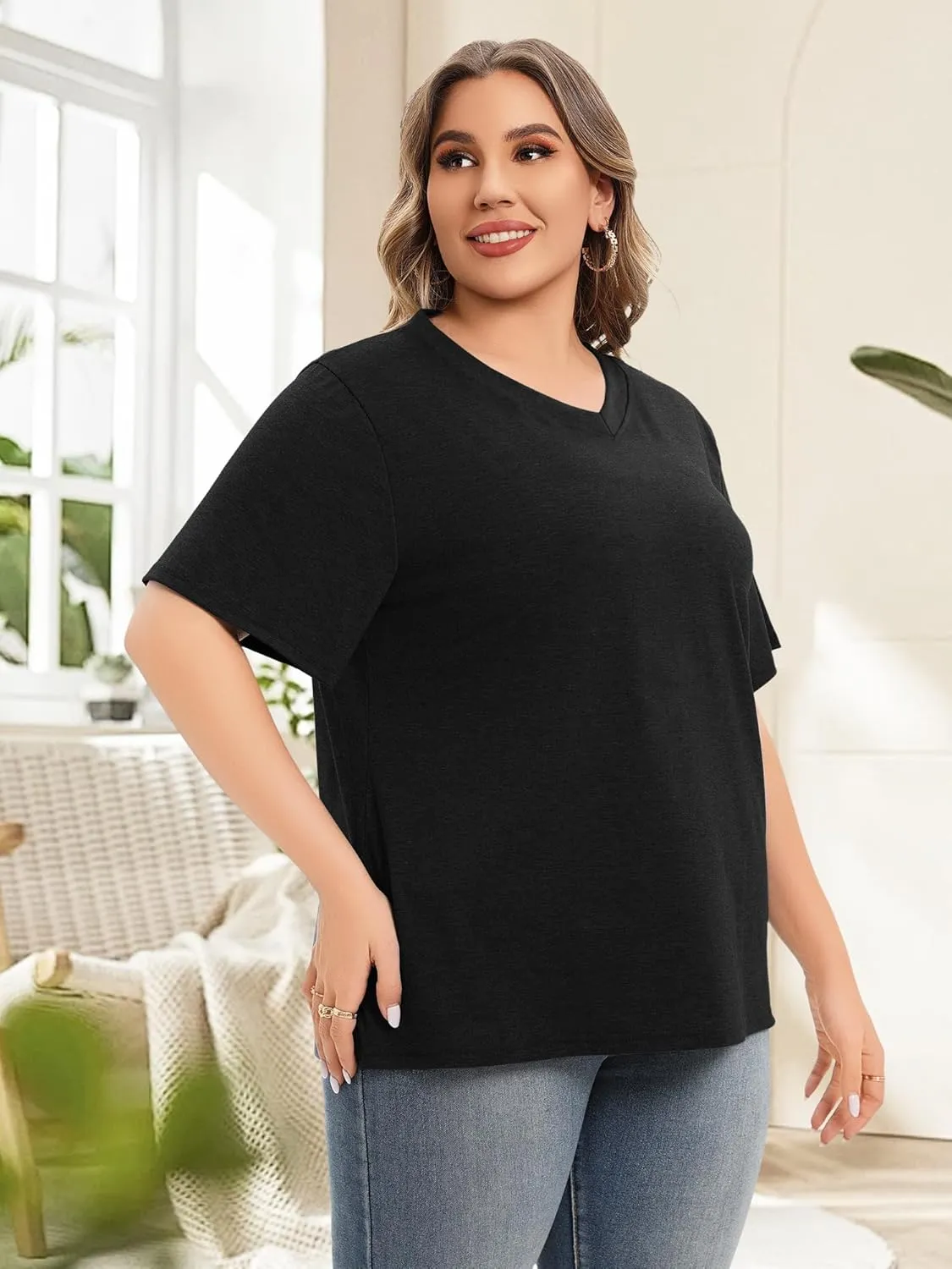 Plus Size T Shirt for Women Graphic Tees Short Sleeve Floral Print Loose Fit Summer Casual Tops 1XL-5XL