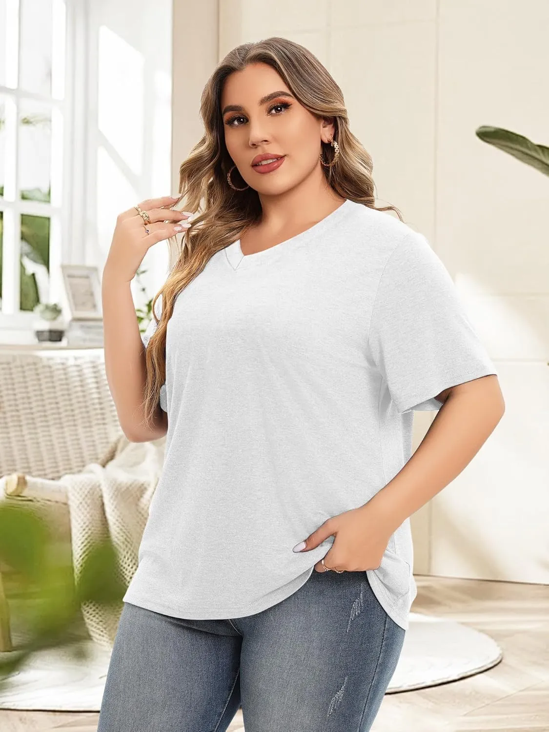 Plus Size T Shirt for Women Graphic Tees Short Sleeve Floral Print Loose Fit Summer Casual Tops 1XL-5XL