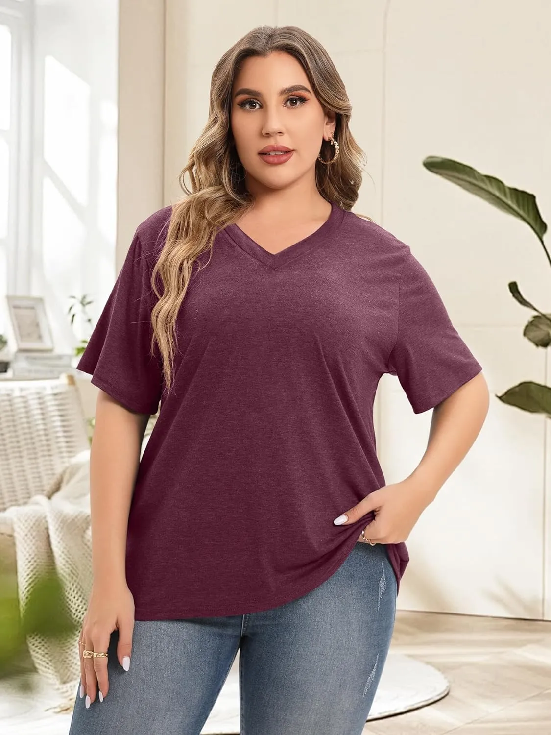 Plus Size T Shirt for Women Graphic Tees Short Sleeve Floral Print Loose Fit Summer Casual Tops 1XL-5XL