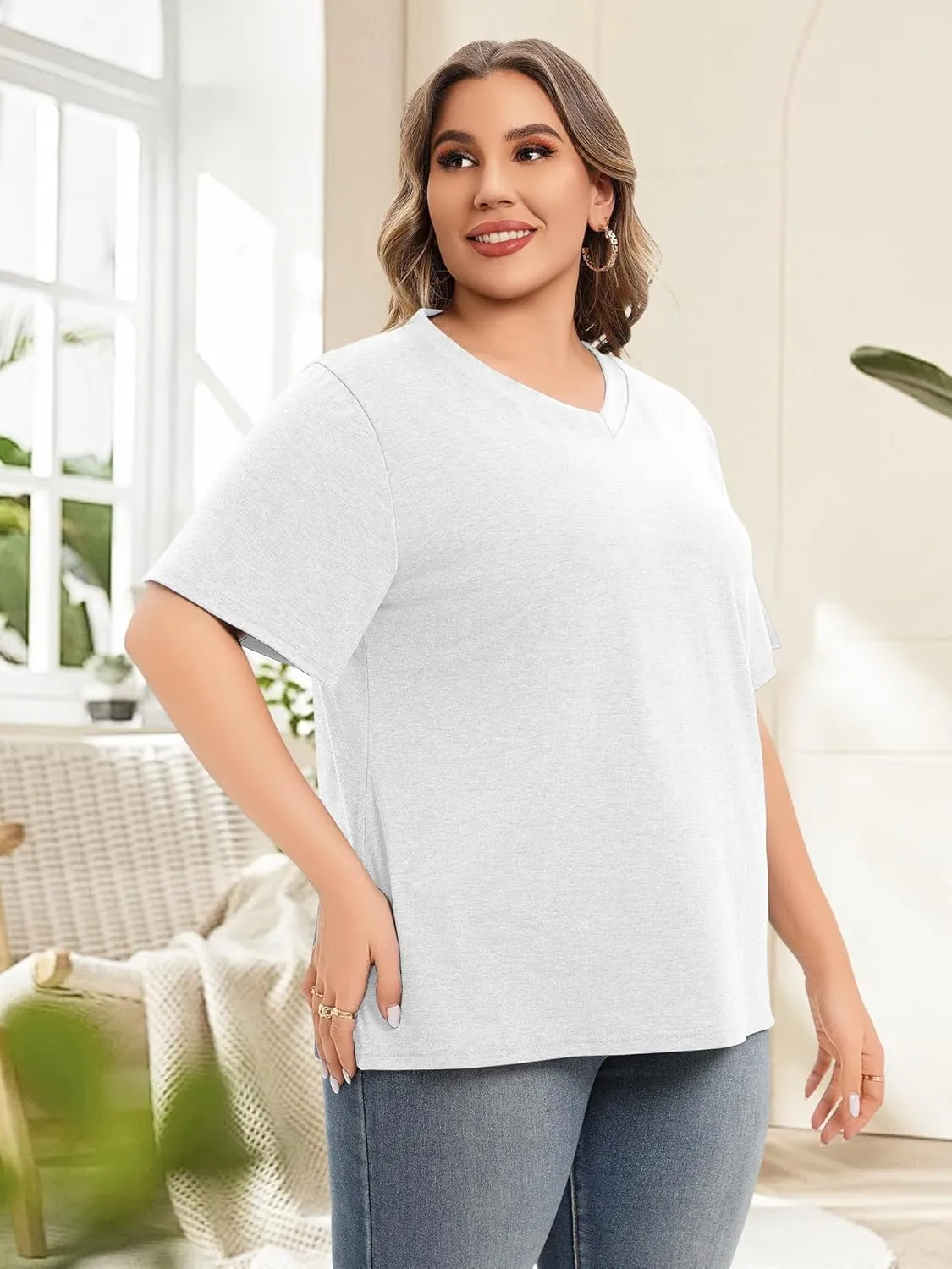 Plus Size T Shirt for Women Graphic Tees Short Sleeve Floral Print Loose Fit Summer Casual Tops 1XL-5XL