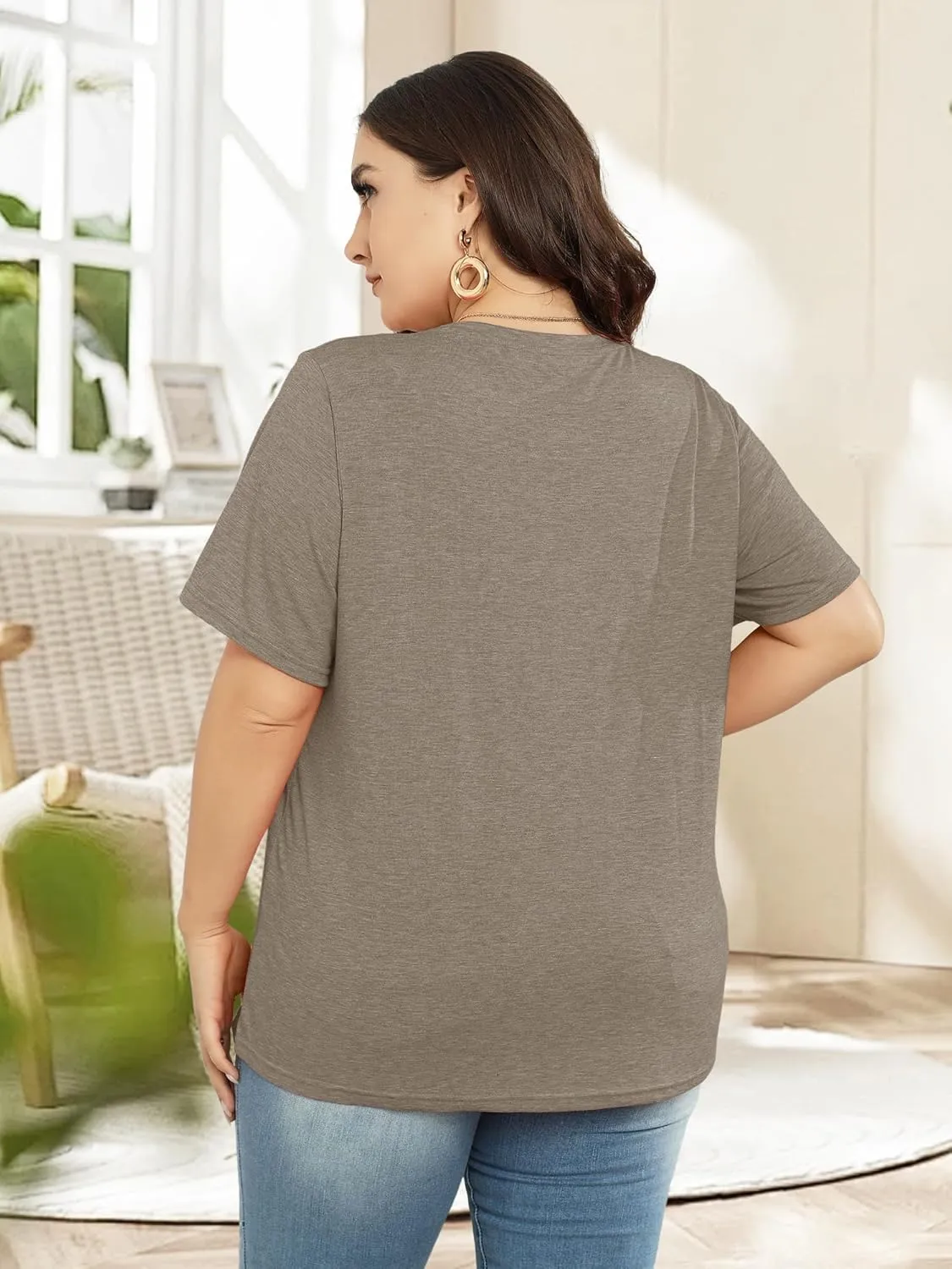Plus Size T Shirt for Women Graphic Tees Short Sleeve Floral Print Loose Fit Summer Casual Tops 1XL-5XL