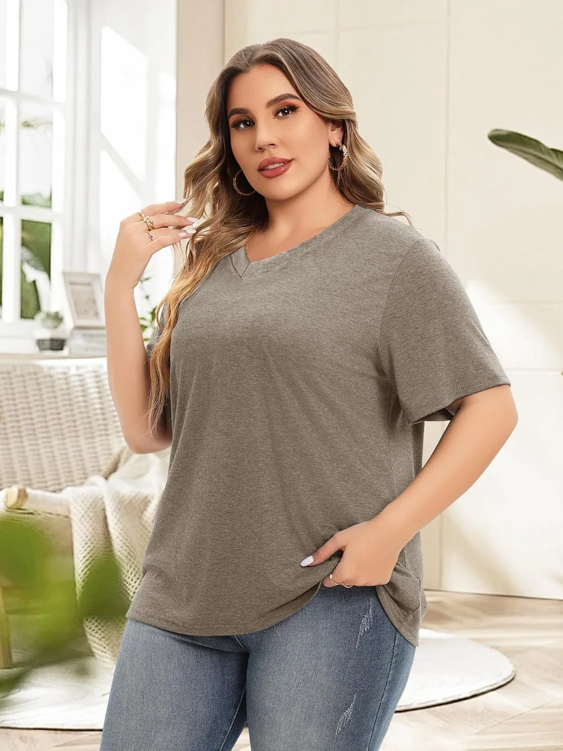 Plus Size T Shirt for Women Graphic Tees Short Sleeve Floral Print Loose Fit Summer Casual Tops 1XL-5XL