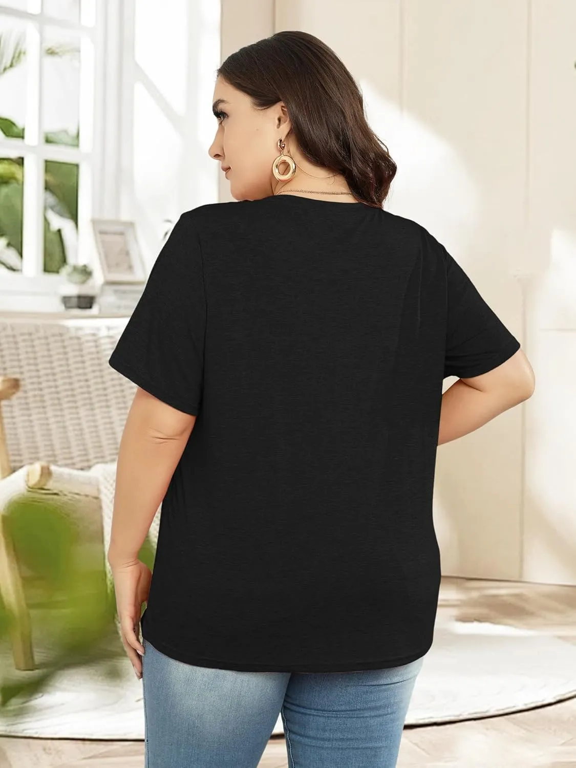 Plus Size T Shirt for Women Graphic Tees Short Sleeve Floral Print Loose Fit Summer Casual Tops 1XL-5XL