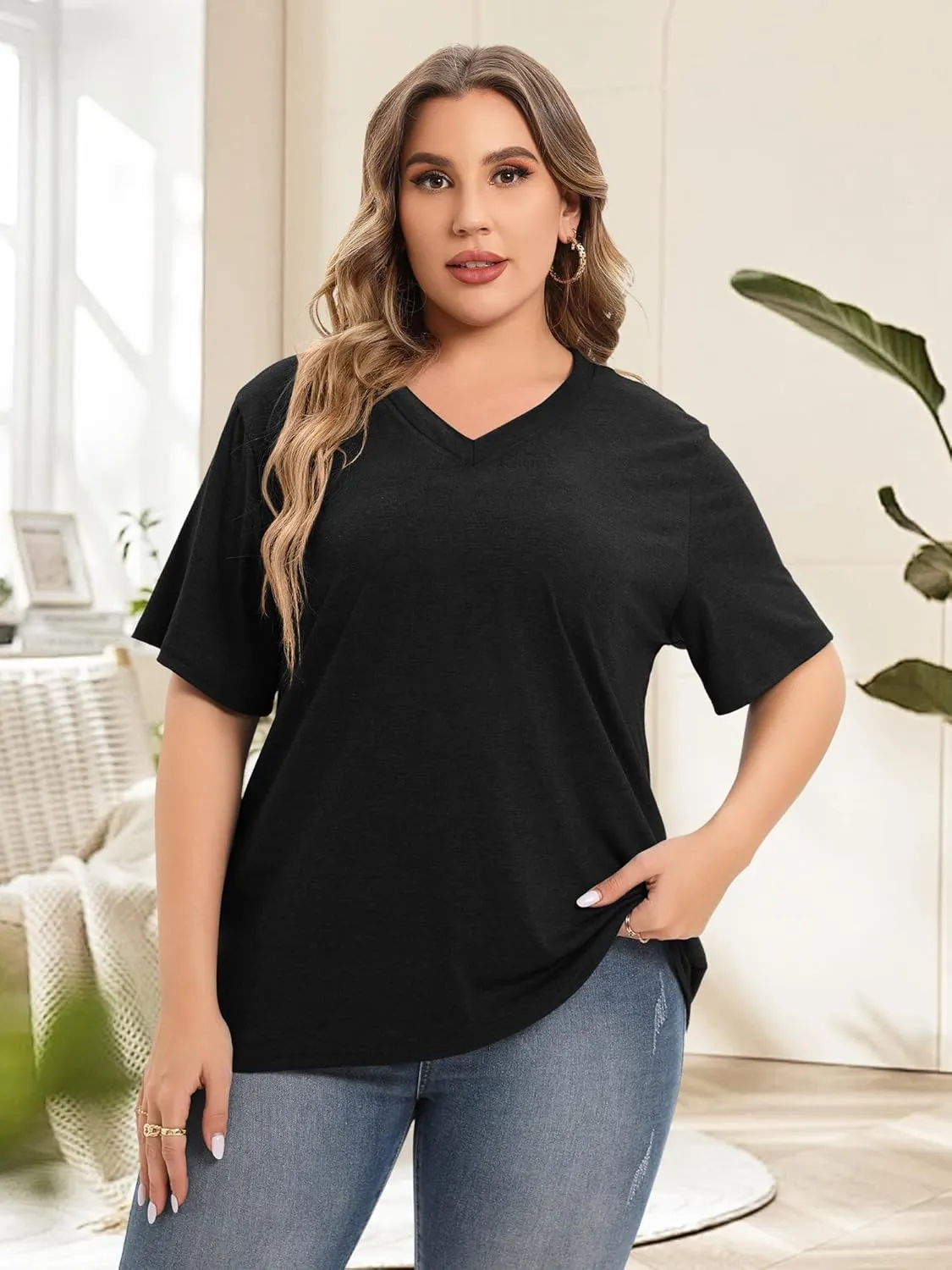 Plus Size T Shirt for Women Graphic Tees Short Sleeve Floral Print Loose Fit Summer Casual Tops 1XL-5XL