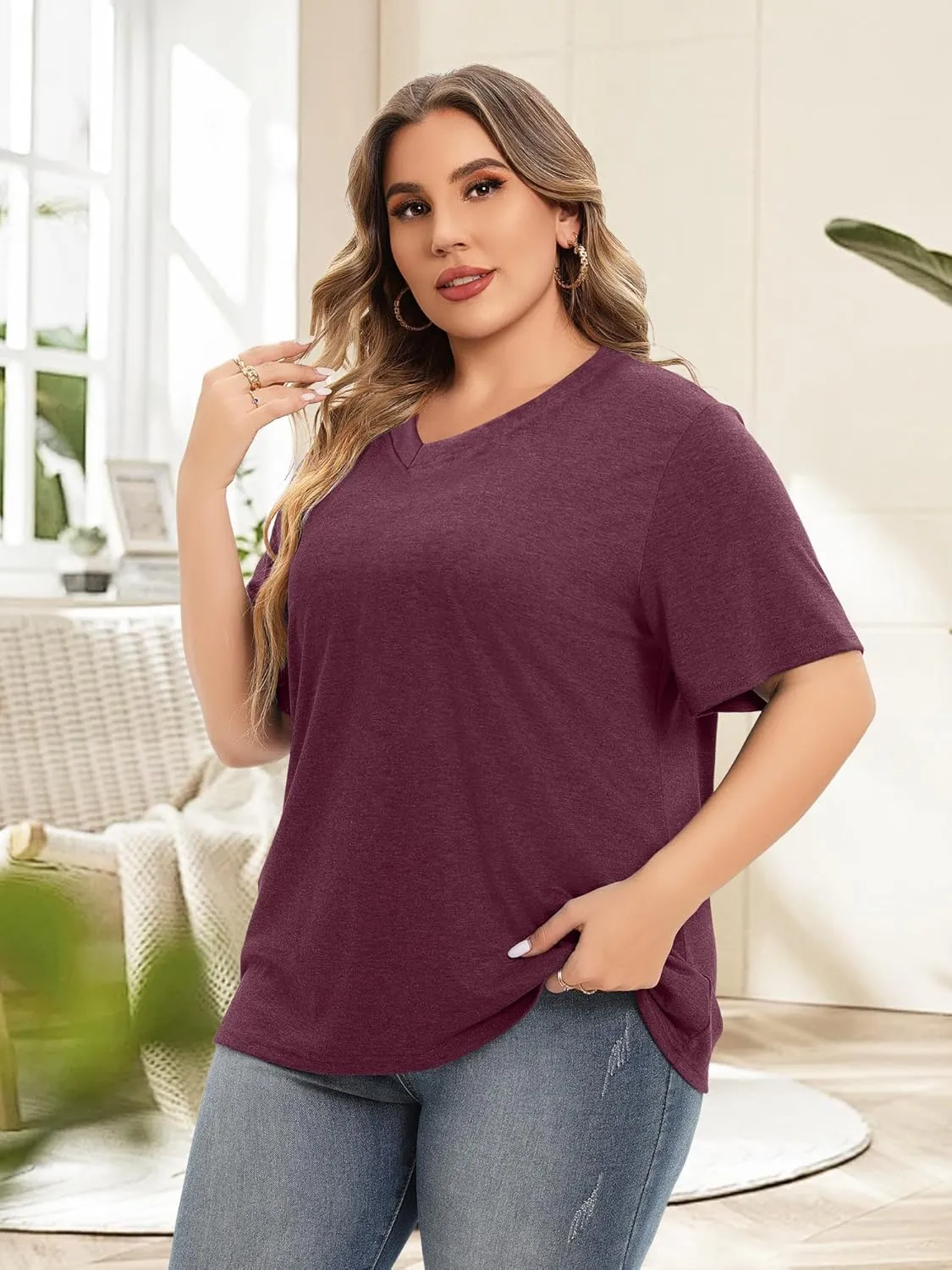 Plus Size T Shirt for Women Graphic Tees Short Sleeve Floral Print Loose Fit Summer Casual Tops 1XL-5XL