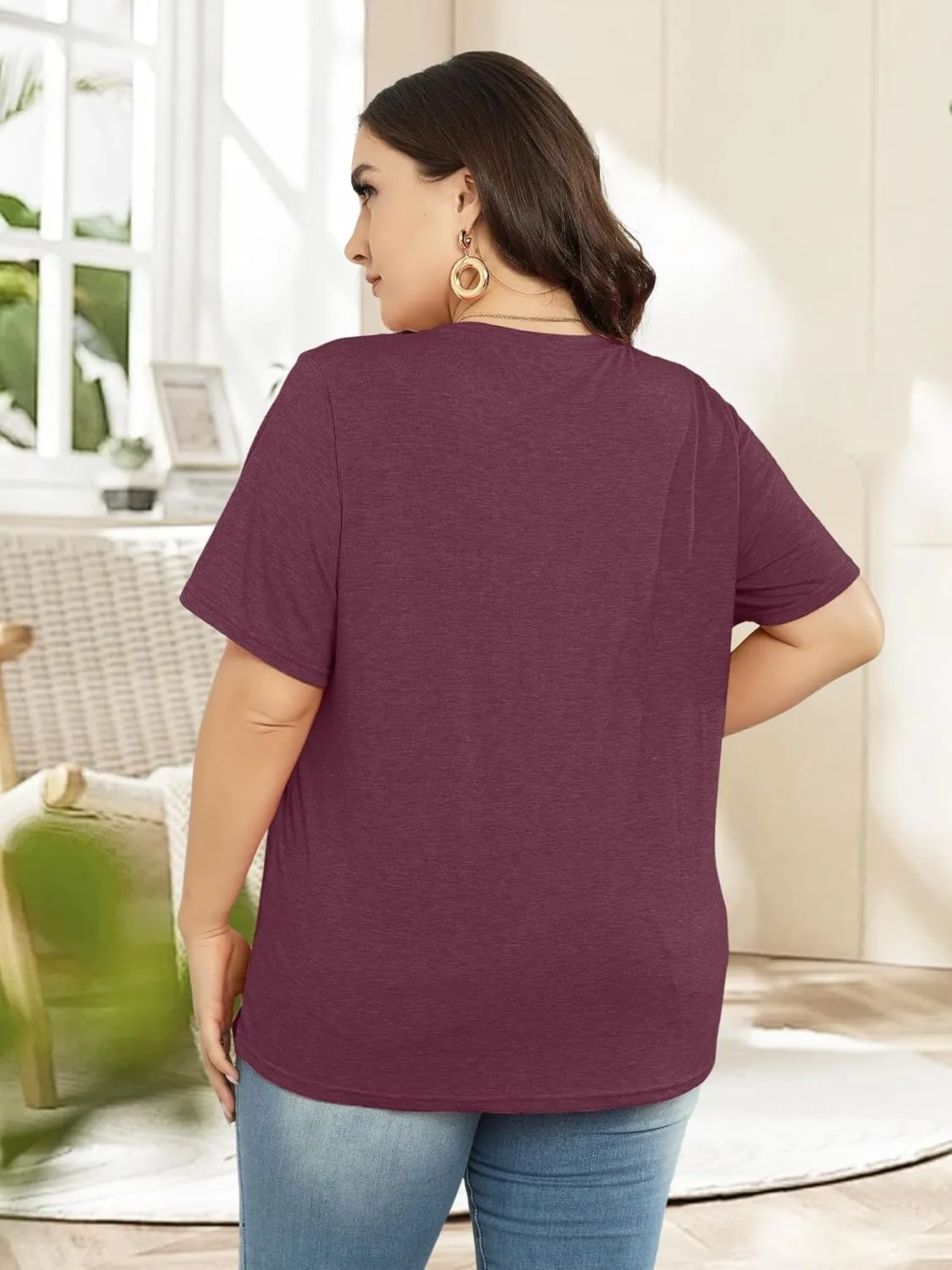 Plus Size T Shirt for Women Graphic Tees Short Sleeve Floral Print Loose Fit Summer Casual Tops 1XL-5XL