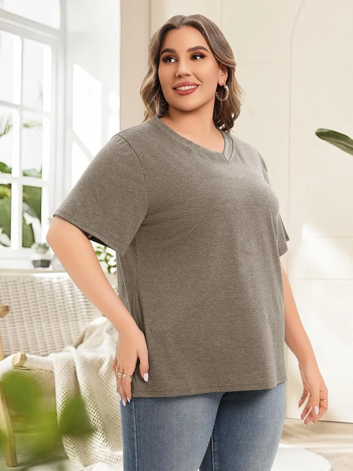 Plus Size T Shirt for Women Graphic Tees Short Sleeve Floral Print Loose Fit Summer Casual Tops 1XL-5XL