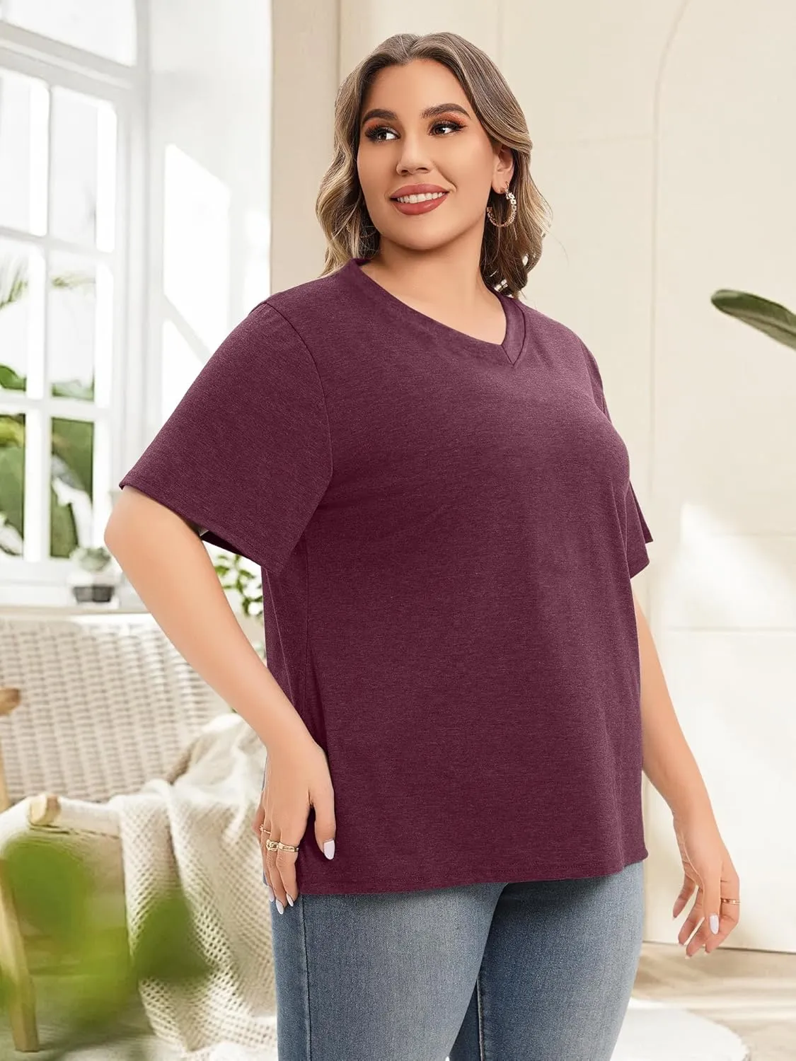 Plus Size T Shirt for Women Graphic Tees Short Sleeve Floral Print Loose Fit Summer Casual Tops 1XL-5XL