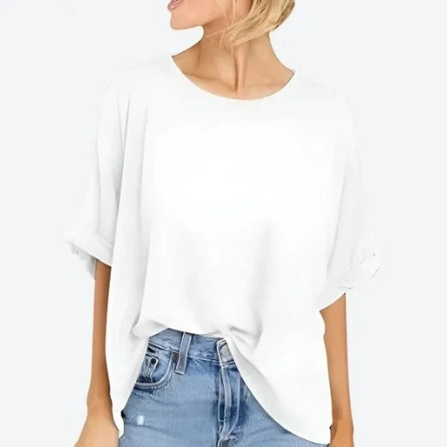 Relaxed Fit Cuffed Sleeve Casual Tees
