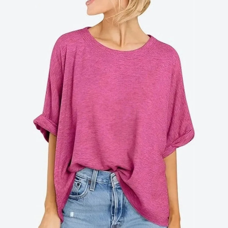 Relaxed Fit Cuffed Sleeve Casual Tees