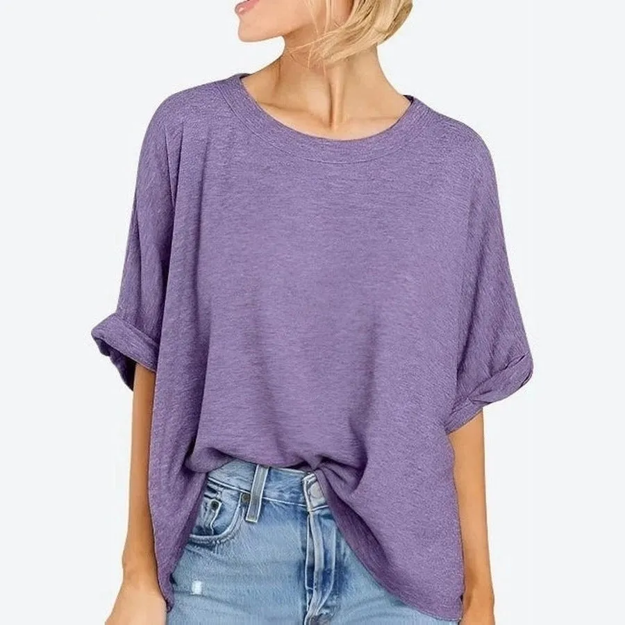 Relaxed Fit Cuffed Sleeve Casual Tees