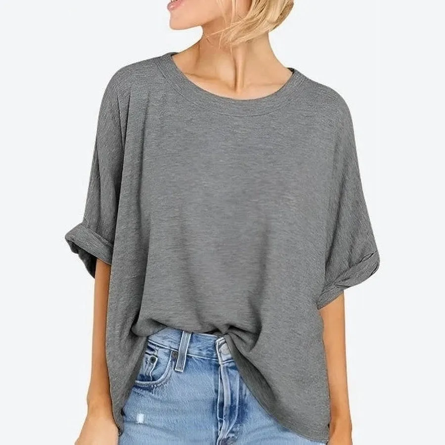 Relaxed Fit Cuffed Sleeve Casual Tees