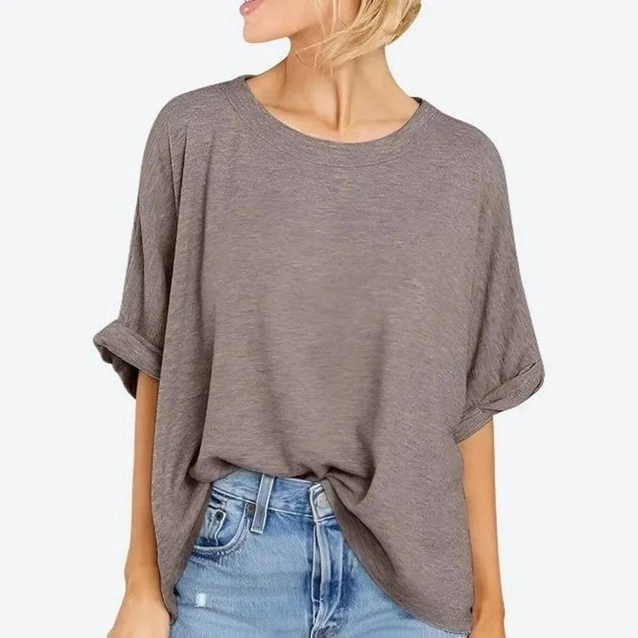 Relaxed Fit Cuffed Sleeve Casual Tees