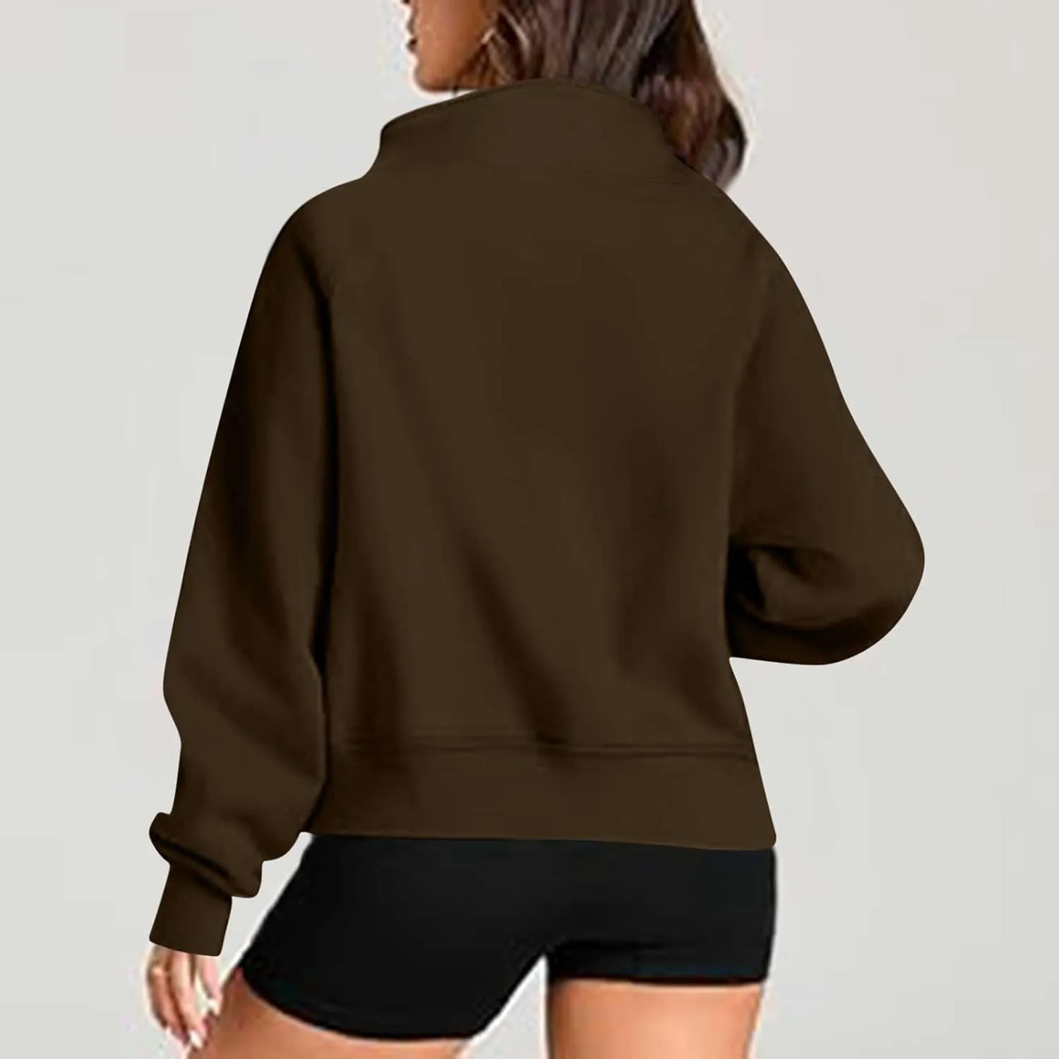 SEAOPEN Half Zip Sweatshirts Women Cropped Hoodies Long Sleeve Drawstring Pullover Top Fall Fleece Jackets with Pocket