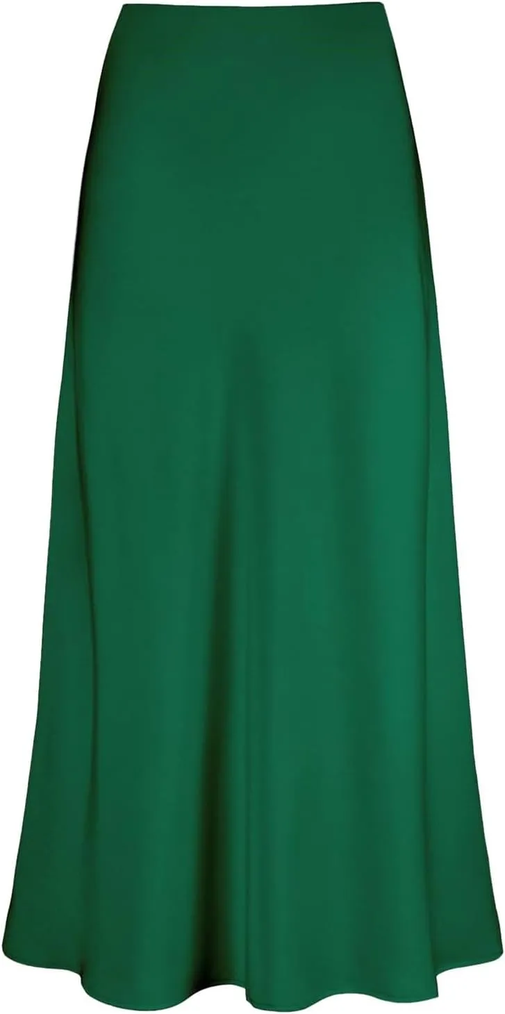 Skirt for Women Dressy Casual Elegant Silky Satin Ruffle Skirt Soft Fashion Slim Fit High Waist Bodycon Long Skirts
