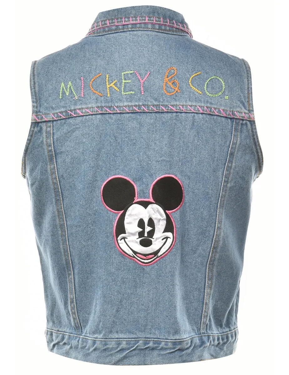 Sleeveless Mickey Mouse Denim Jacket - L