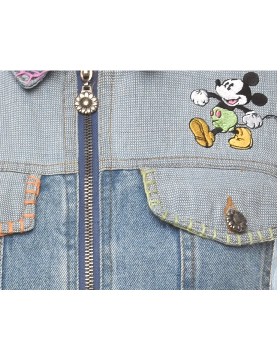 Sleeveless Mickey Mouse Denim Jacket - L