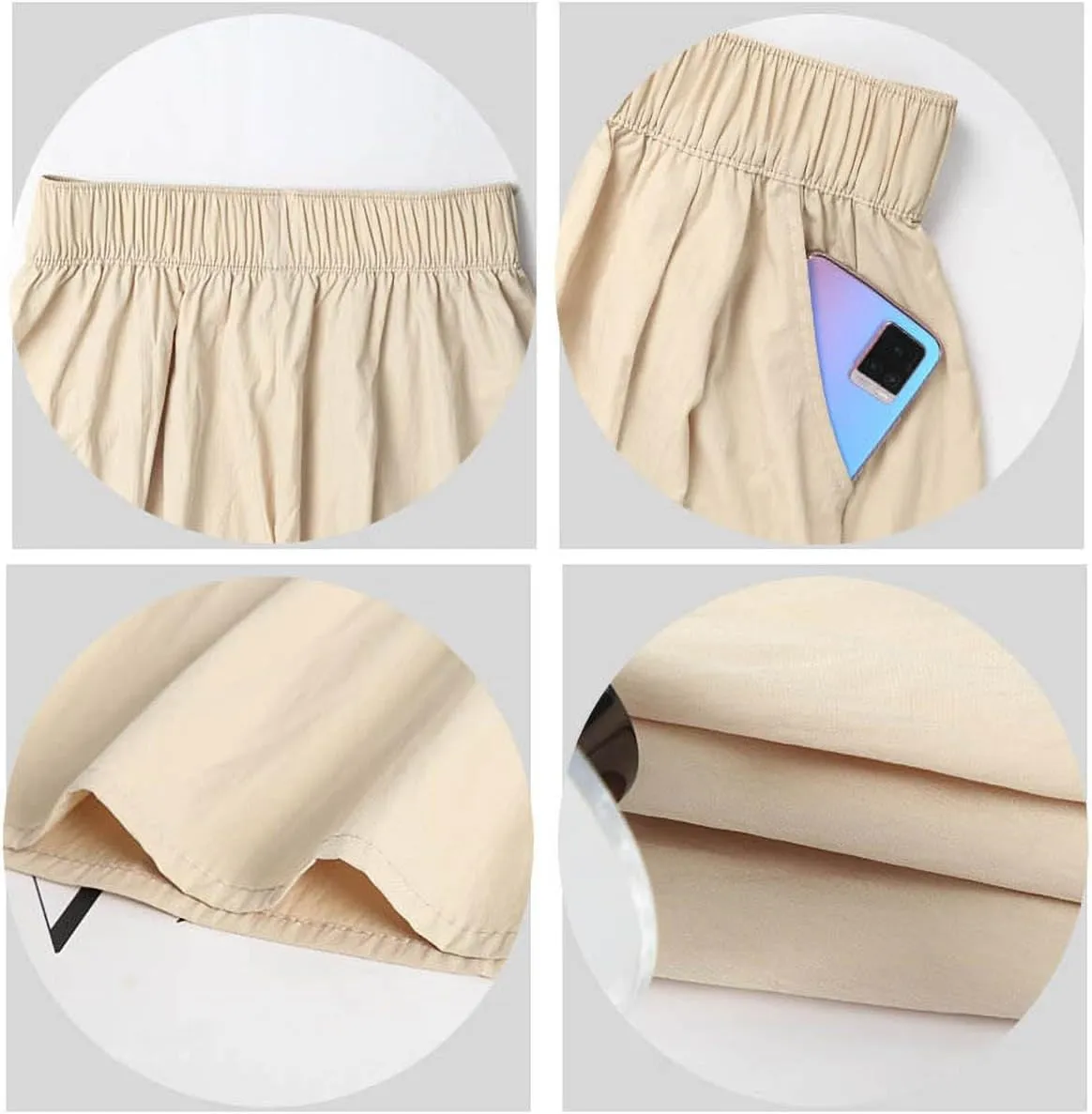 Summer Simple & Fashion Wrinkle Long Skirt for Women,Elastic High Waist Midi Skirt,Casual Maxi Skirt with Pockets