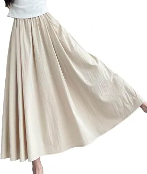 Summer Simple & Fashion Wrinkle Long Skirt for Women,Elastic High Waist Midi Skirt,Casual Maxi Skirt with Pockets