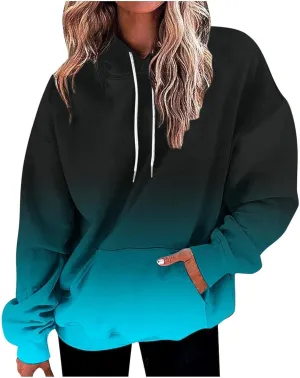 symoid Women's Hoodies 2023 Gradient Long Sleeve Casual Oversized Sweatshirts Loose Fit Drawstring Trendy Pullover Tops