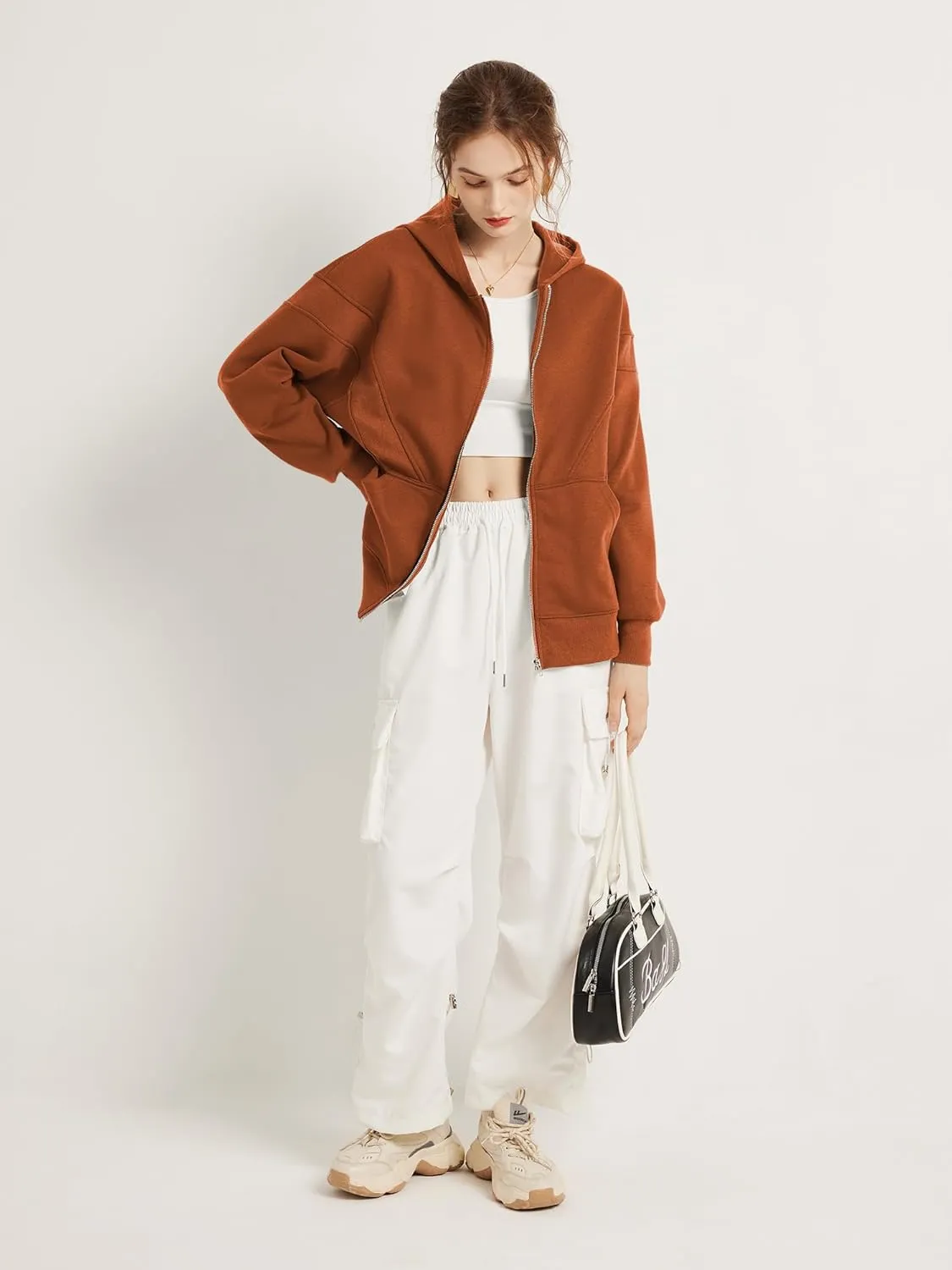 TAKEYAL Women Hoodies Sweatshirt Long Sleeve Zip Up Oversized Fall Jackets Casual Trendy Top soild