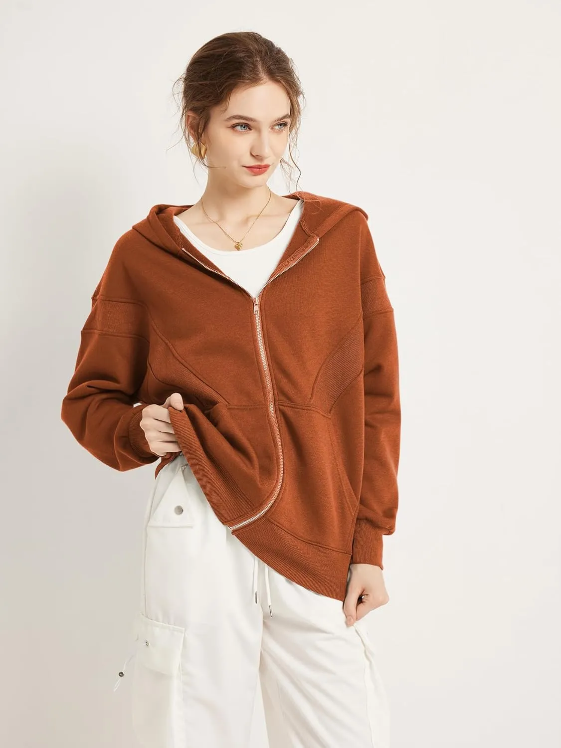 TAKEYAL Women Hoodies Sweatshirt Long Sleeve Zip Up Oversized Fall Jackets Casual Trendy Top soild
