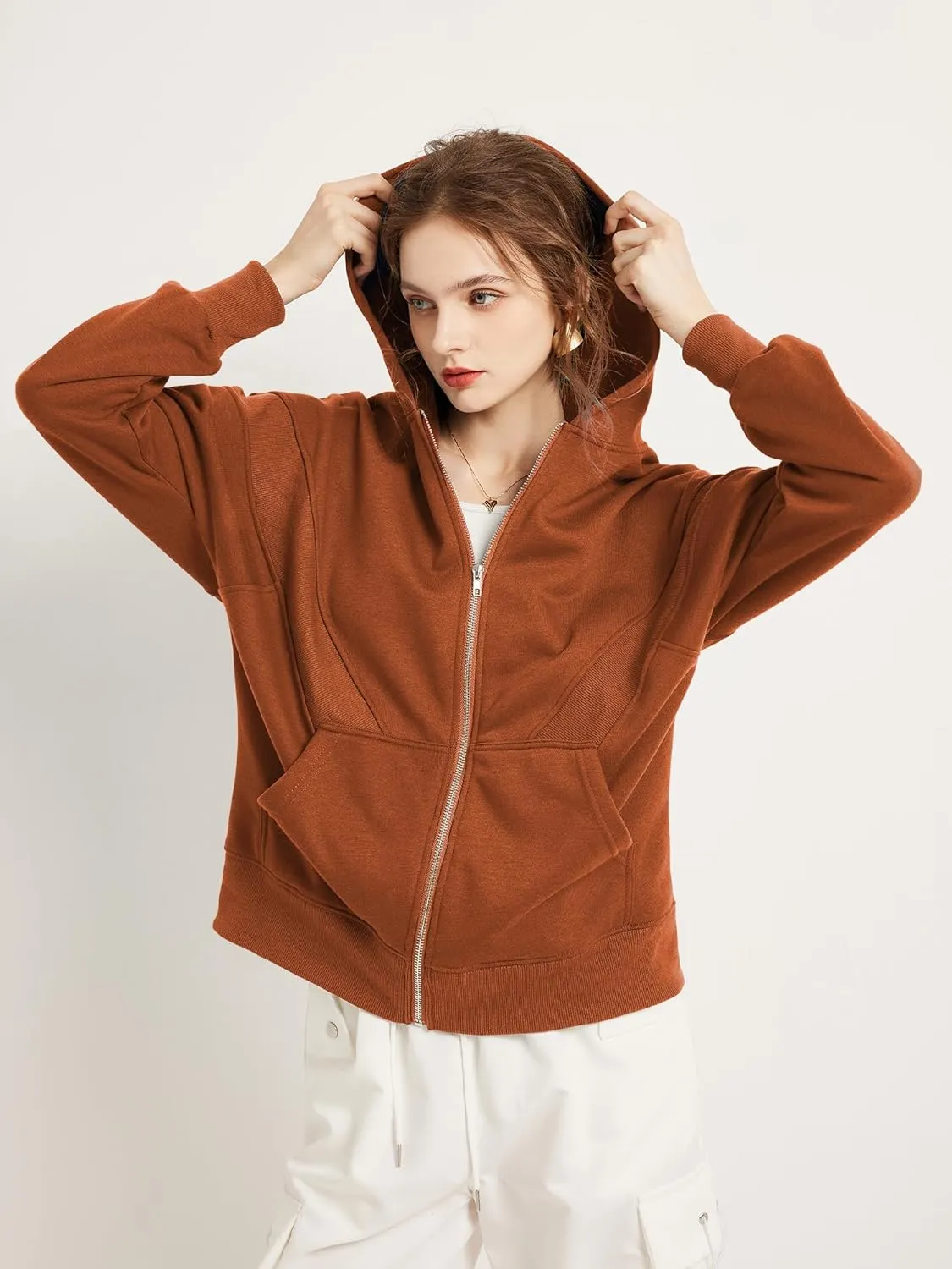 TAKEYAL Women Hoodies Sweatshirt Long Sleeve Zip Up Oversized Fall Jackets Casual Trendy Top soild
