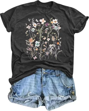 T&Twenties Floral T Shirt for Women Boho Wildflower Blessed Graphic Tees Funny Inspirational Short Sleeve Casual Tops